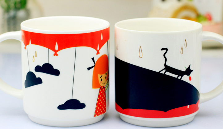 Color-Changing Couple Mugs - Ceramic Kiss Design