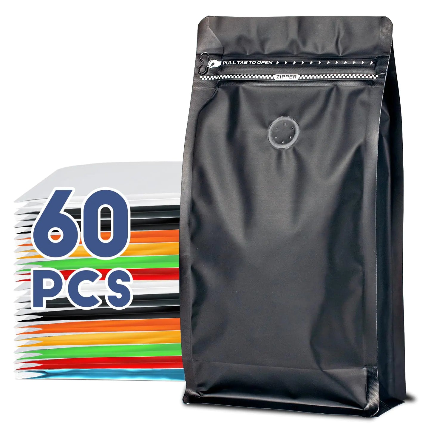 16oz 1 lb 60pcs Coffee Bags with ValveCoffee Packing Bags Vented Coffee Bean Bags Barrier Bags Store Bags for Coffee Packaging, Coffee Storage Pouches Coffee Bag Zipper with Seal(Black )