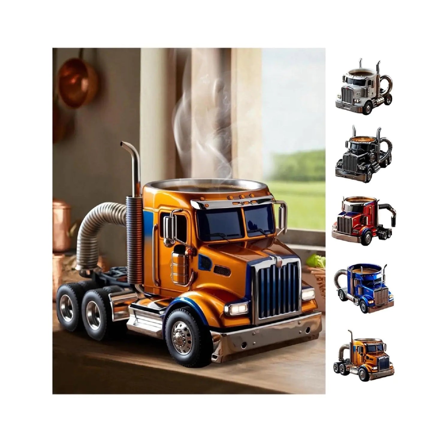 Handcrafted Truck ,Coffee MugSemi Truck Shaped Coffee MugsStainless Steel Creative Coffee CupCar Coffee MugSemi Trailer Truck Coffee Cupfor Coffee-Loving Truckers Yellow