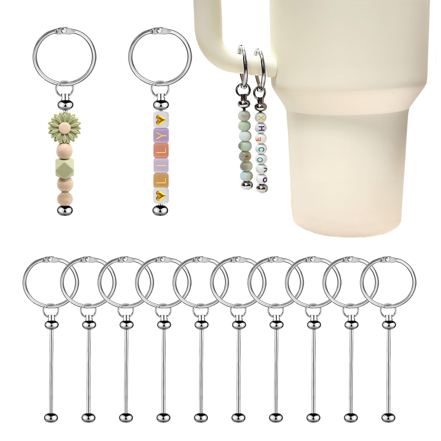 YUESEK 16Pcs Stanley Cup Accessories Beadable Keychains Water Bottle Handle Chains