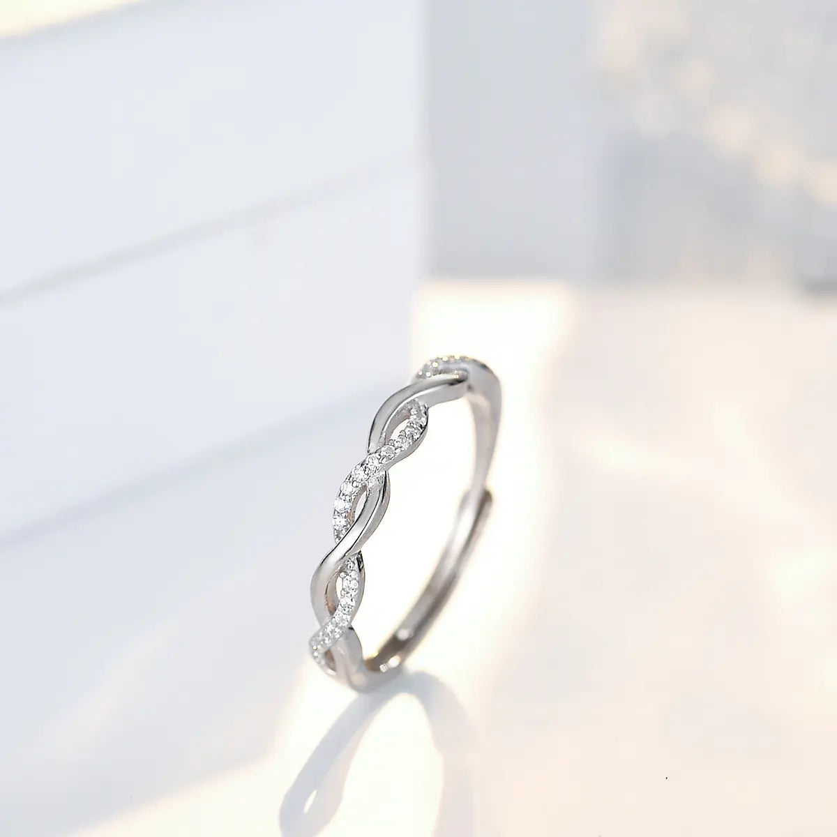 S925 Sterling Silver Adjustable Zircon Twist Ring