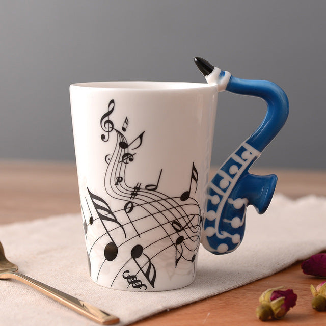 Ceramic Guitar-Shaped Musical Note Coffee Mugs
