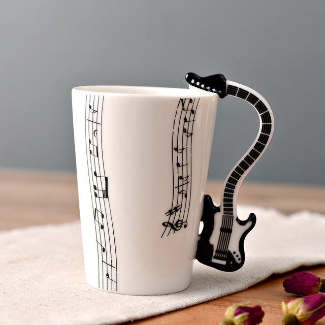 Ceramic Guitar-Shaped Musical Note Coffee Mugs