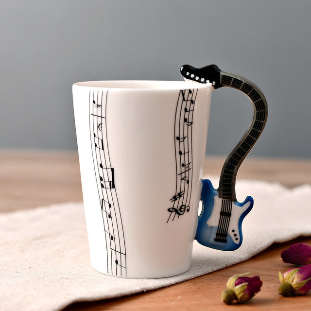 Ceramic Guitar-Shaped Musical Note Coffee Mugs