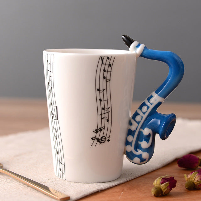 Ceramic Guitar-Shaped Musical Note Coffee Mugs