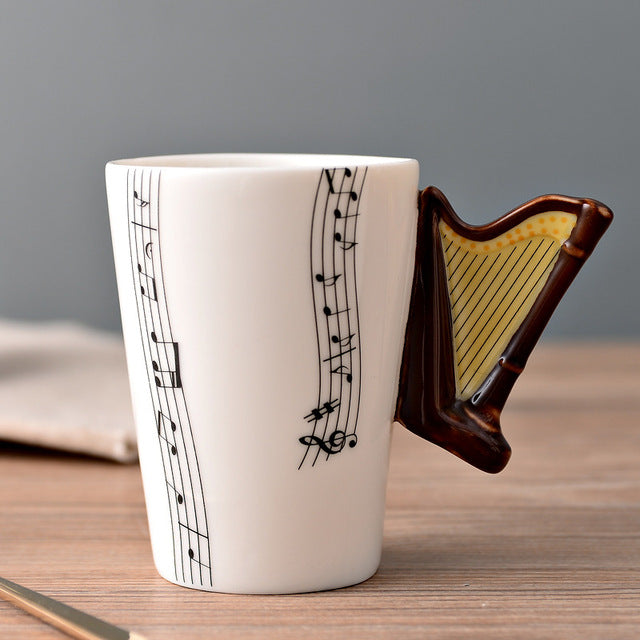 Ceramic Guitar-Shaped Musical Note Coffee Mugs