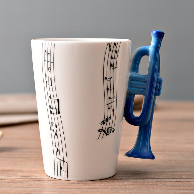 Ceramic Guitar-Shaped Musical Note Coffee Mugs