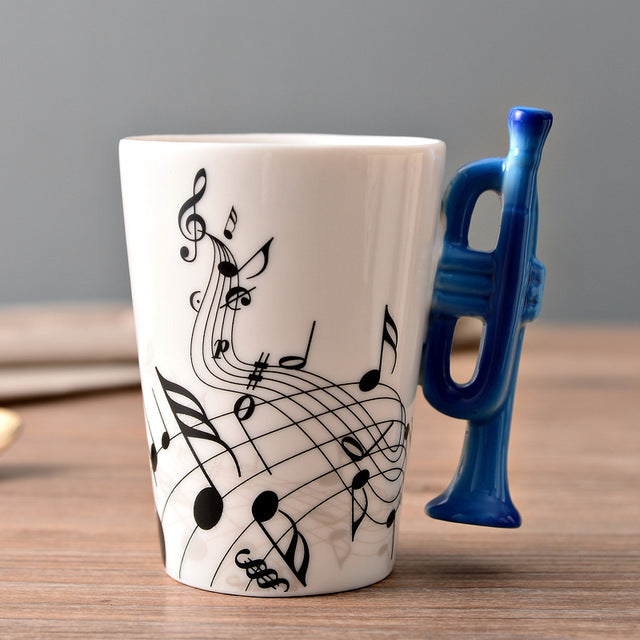 Ceramic Guitar-Shaped Musical Note Coffee Mugs