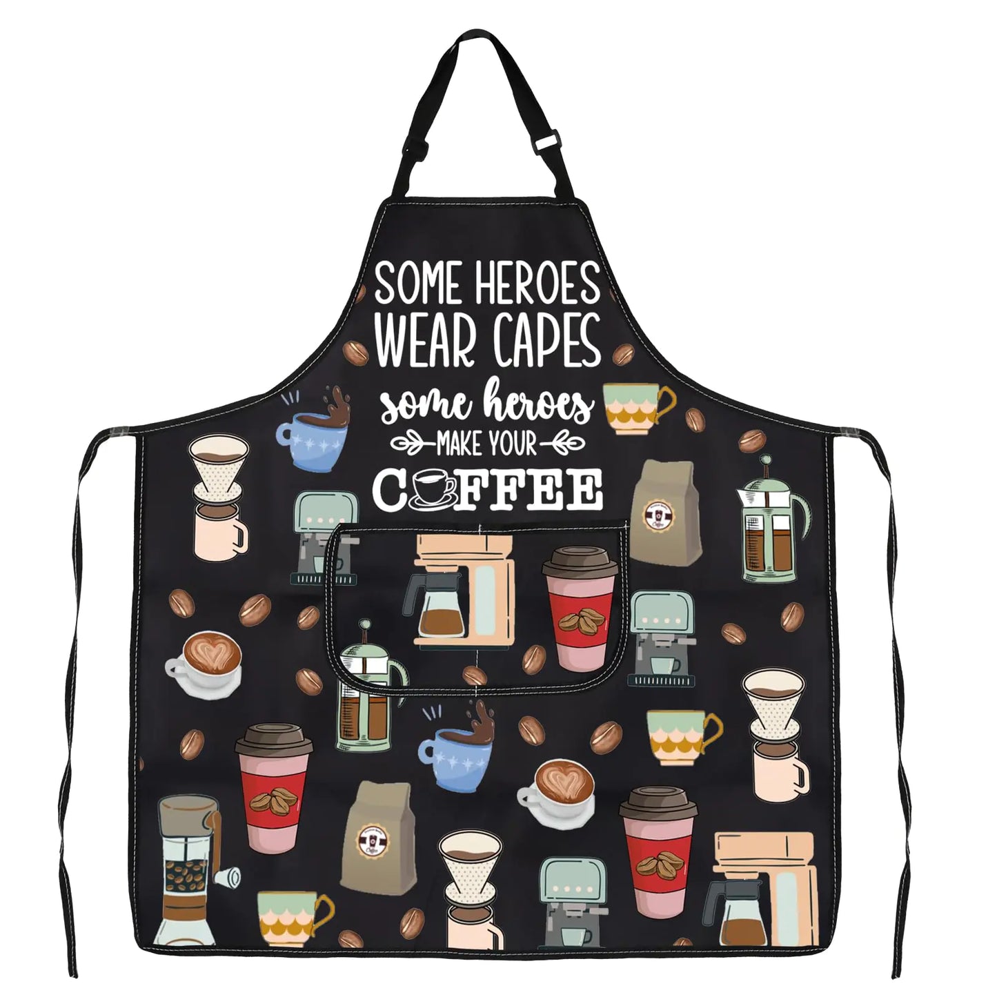 JXGZSO Barista Gift Barista Apron Coffee Themed Aprons Coffee Server Apron Some Heroes Wear Capes Some Heroes Make Coffee (heroes coffee apron) Black